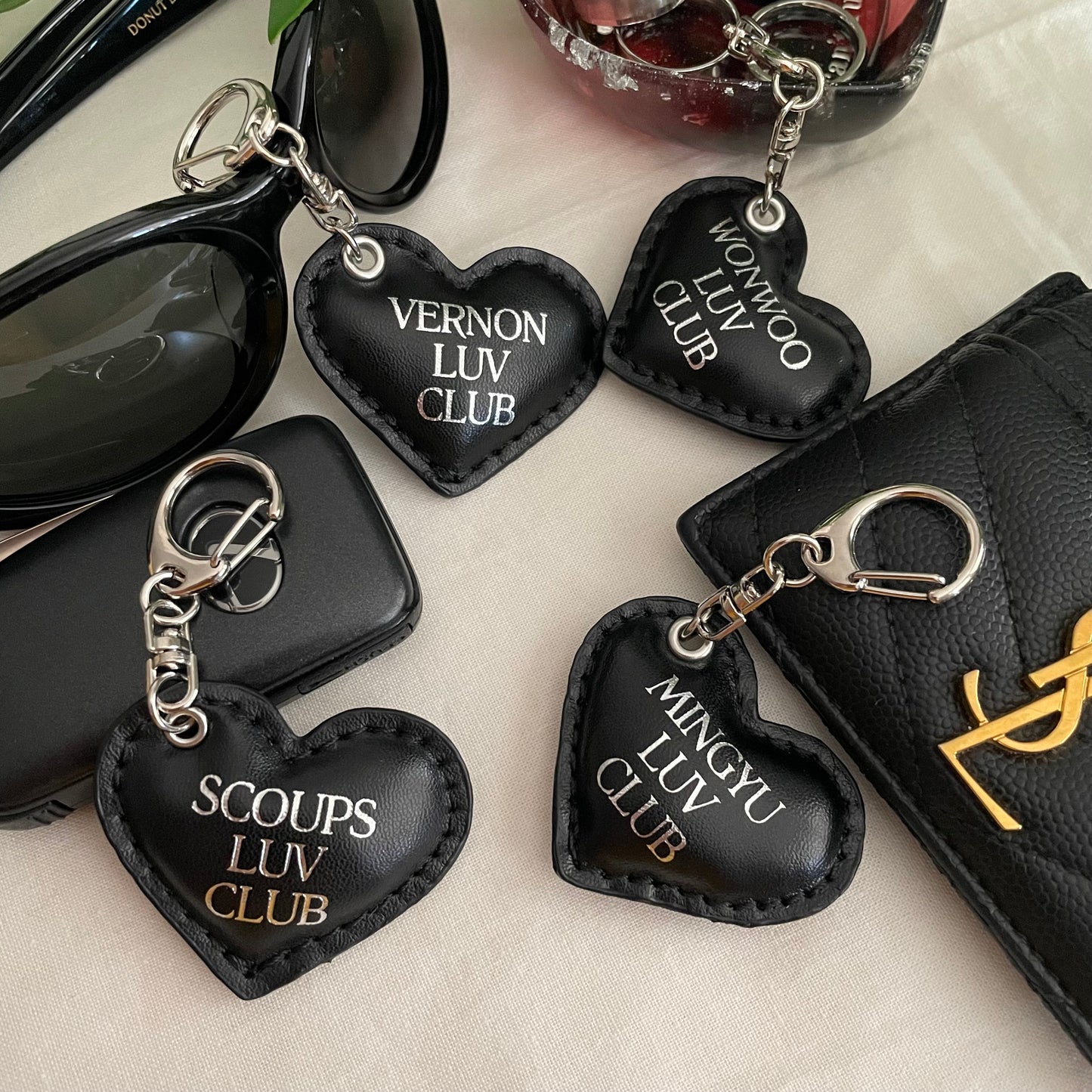 svt leather heart keychains (hhu individual)