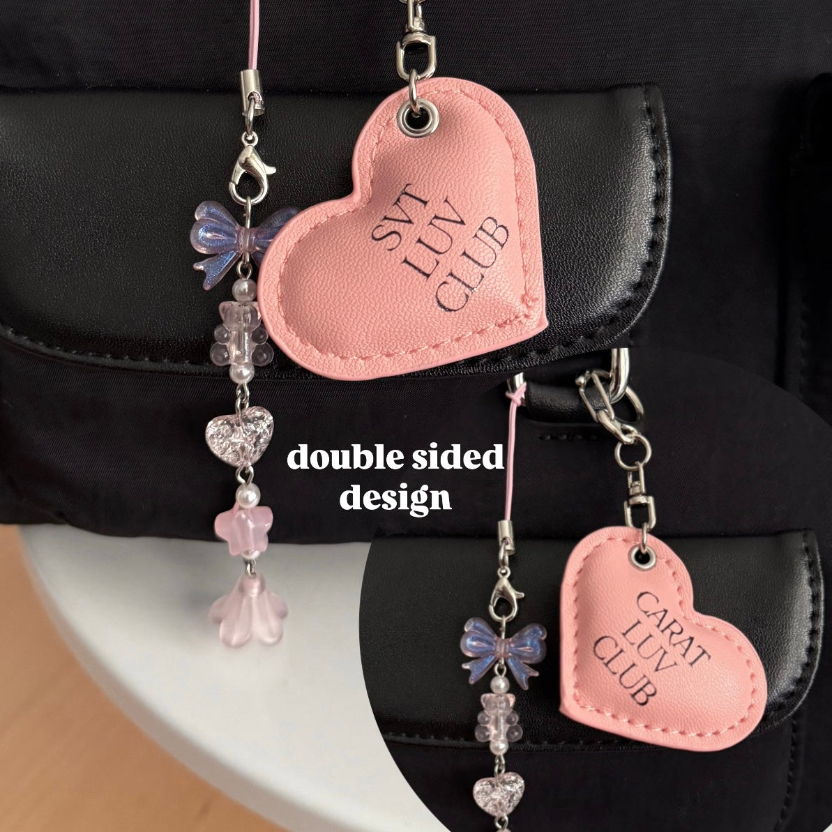 svt / carat luv club leather heart keychain (double-sided)