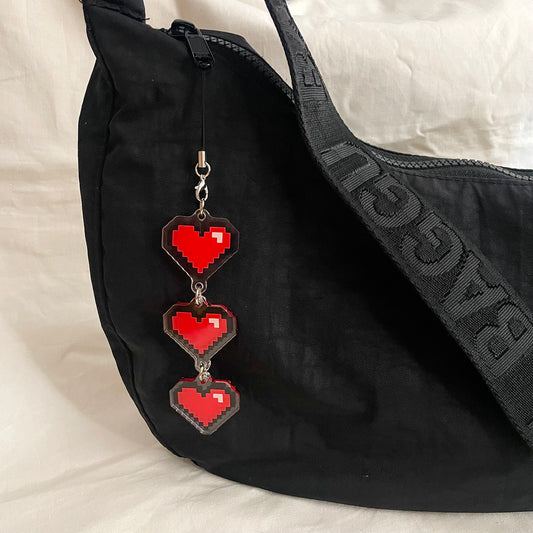 power-up hearts bag charm