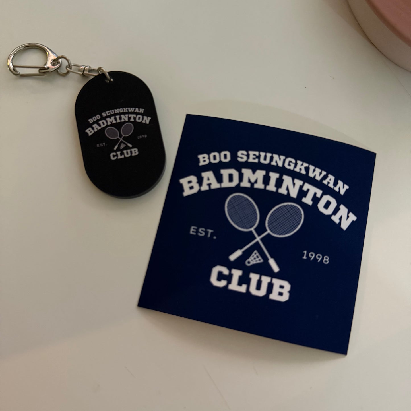 boo seungkwan badminton club keychain + sticker