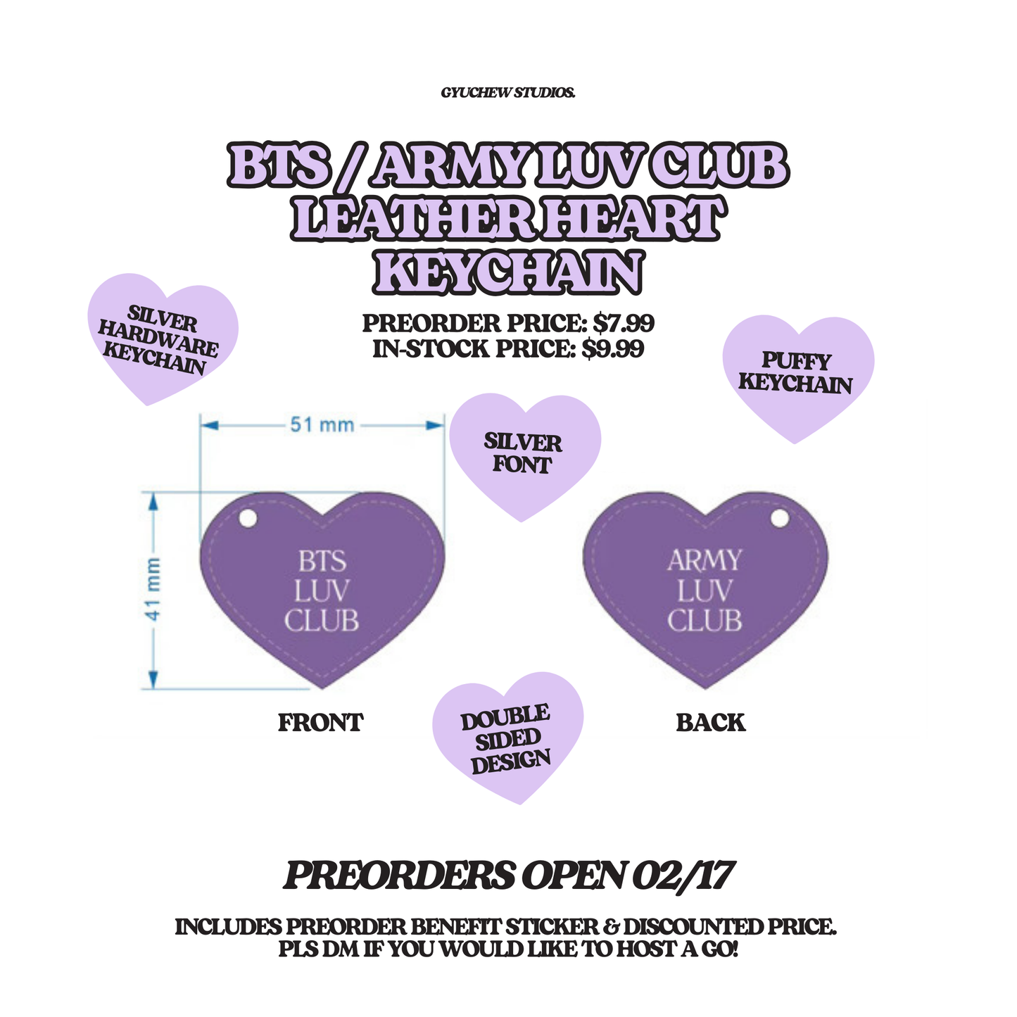 [PREORDER] bts / army luv club leather heart keychain