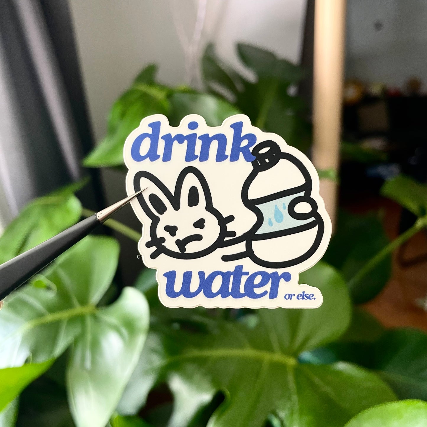 angry bunny drink water reminder sticker